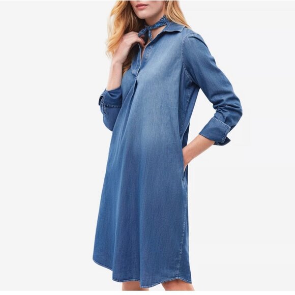 J. McLaughlin Women’s Cagney Denim Shirt Dress Size L With Pockets Long Sleeves - Picture 1 of 9